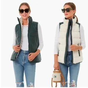 Tuckernuck NWT Leather & Shearling Reversible Beckham Vest Green White XXS